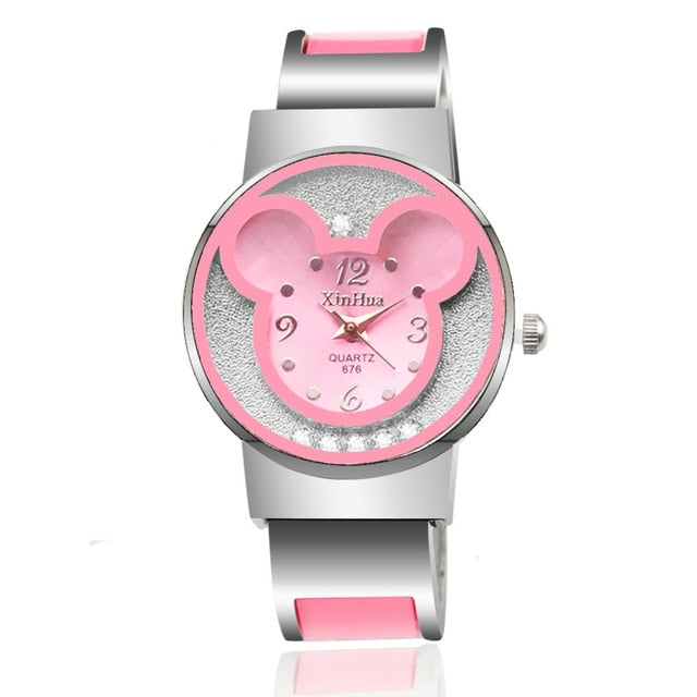 XIRHUA Top Brand Fashion Bangle Watches Women Brand Mickey Mouse Stainless Steel Cartoon Ladies Watch saat relojes mujer montre