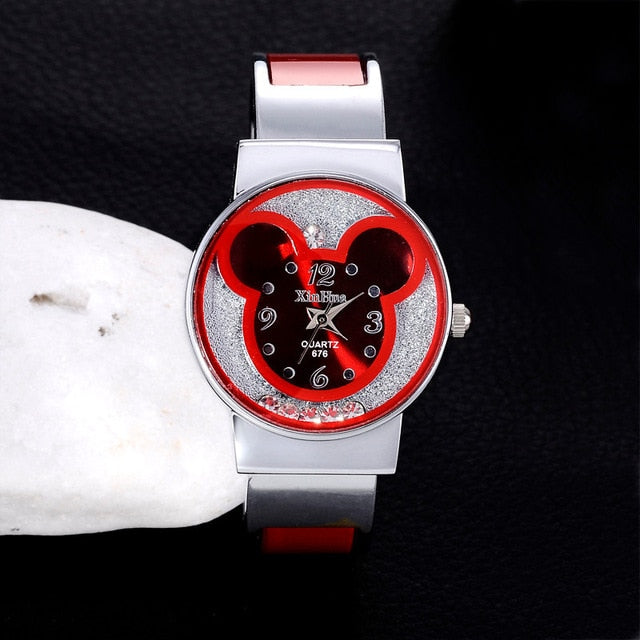 XIRHUA Top Brand Fashion Bangle Watches Women Brand Mickey Mouse Stainless Steel Cartoon Ladies Watch saat relojes mujer montre