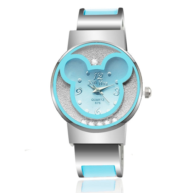 XIRHUA Top Brand Fashion Bangle Watches Women Brand Mickey Mouse Stainless Steel Cartoon Ladies Watch saat relojes mujer montre