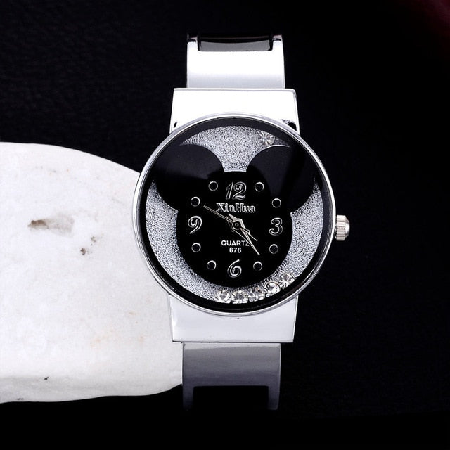 XIRHUA Top Brand Fashion Bangle Watches Women Brand Mickey Mouse Stainless Steel Cartoon Ladies Watch saat relojes mujer montre