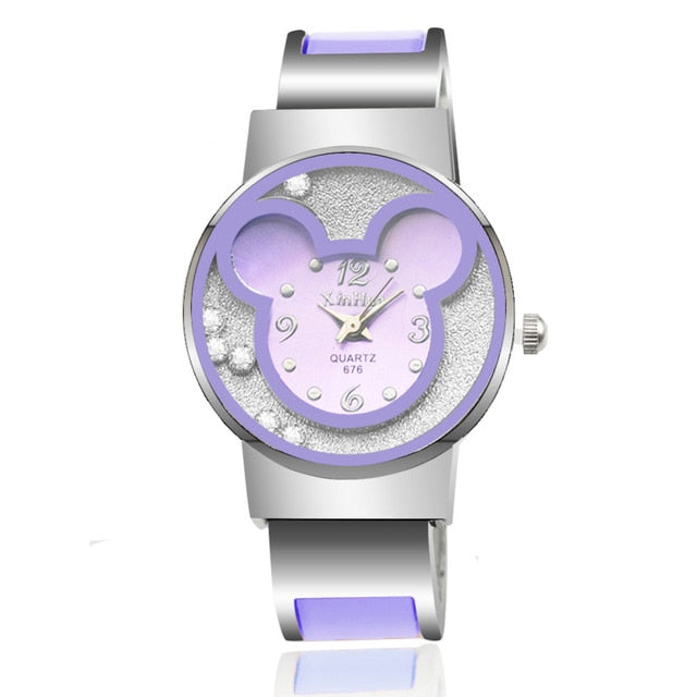 XIRHUA Top Brand Fashion Bangle Watches Women Brand Mickey Mouse Stainless Steel Cartoon Ladies Watch saat relojes mujer montre