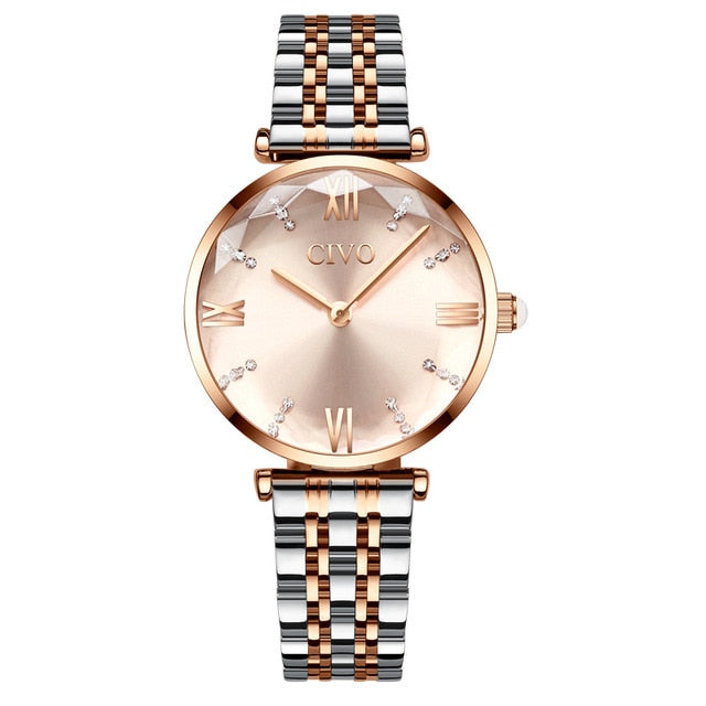 CIVO Women Watches Luxury Waterproof Wrist Watches Top Brand Steel Strap Crystal Quartz Wirst Watch For Women Clock Reloj Mujer
