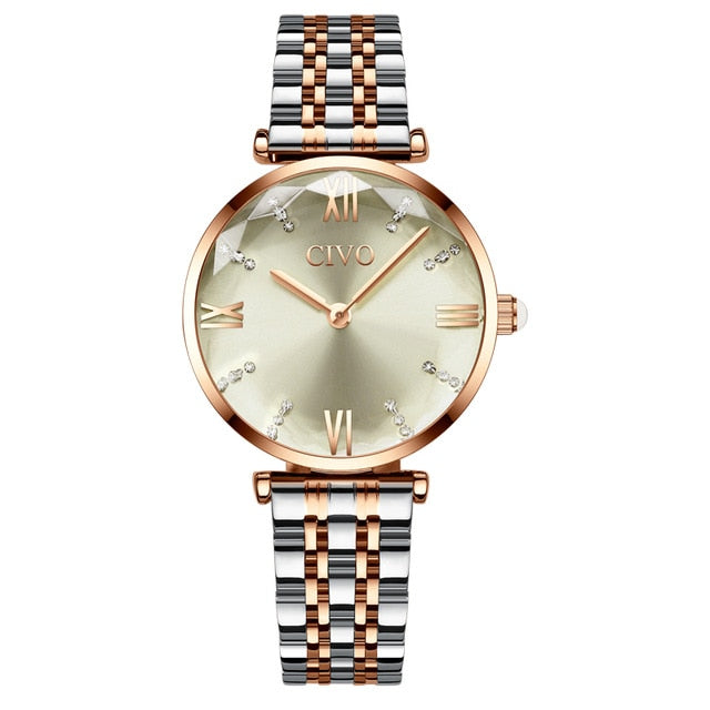 CIVO Women Watches Luxury Waterproof Wrist Watches Top Brand Steel Strap Crystal Quartz Wirst Watch For Women Clock Reloj Mujer